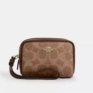 Coach Tan and Brown Signature Wristlet
